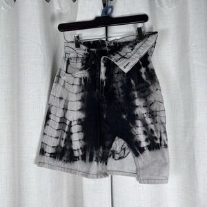 NEW! Daily Paper Huna Tie Dye Denim Skirt Shibori‎ Black Grey Small Punk Grunge